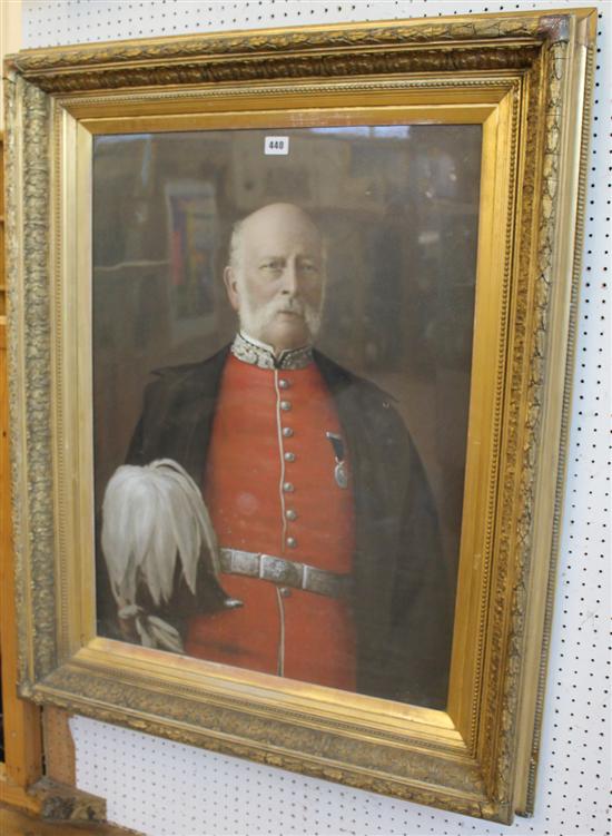 Edwardian portrait of an army officer, poss pastel or overpainted print, signed Chipie? & dated 1912